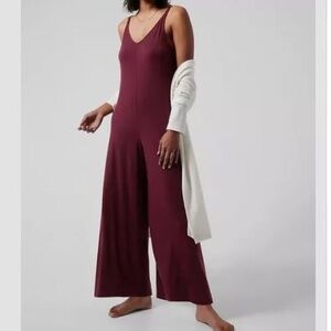 GUC ATHLETA Nighttime Bliss Sleep V-Neck Burgundy Romper